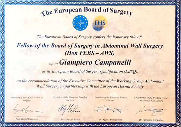 Attestato Fellow of the board off Surgery